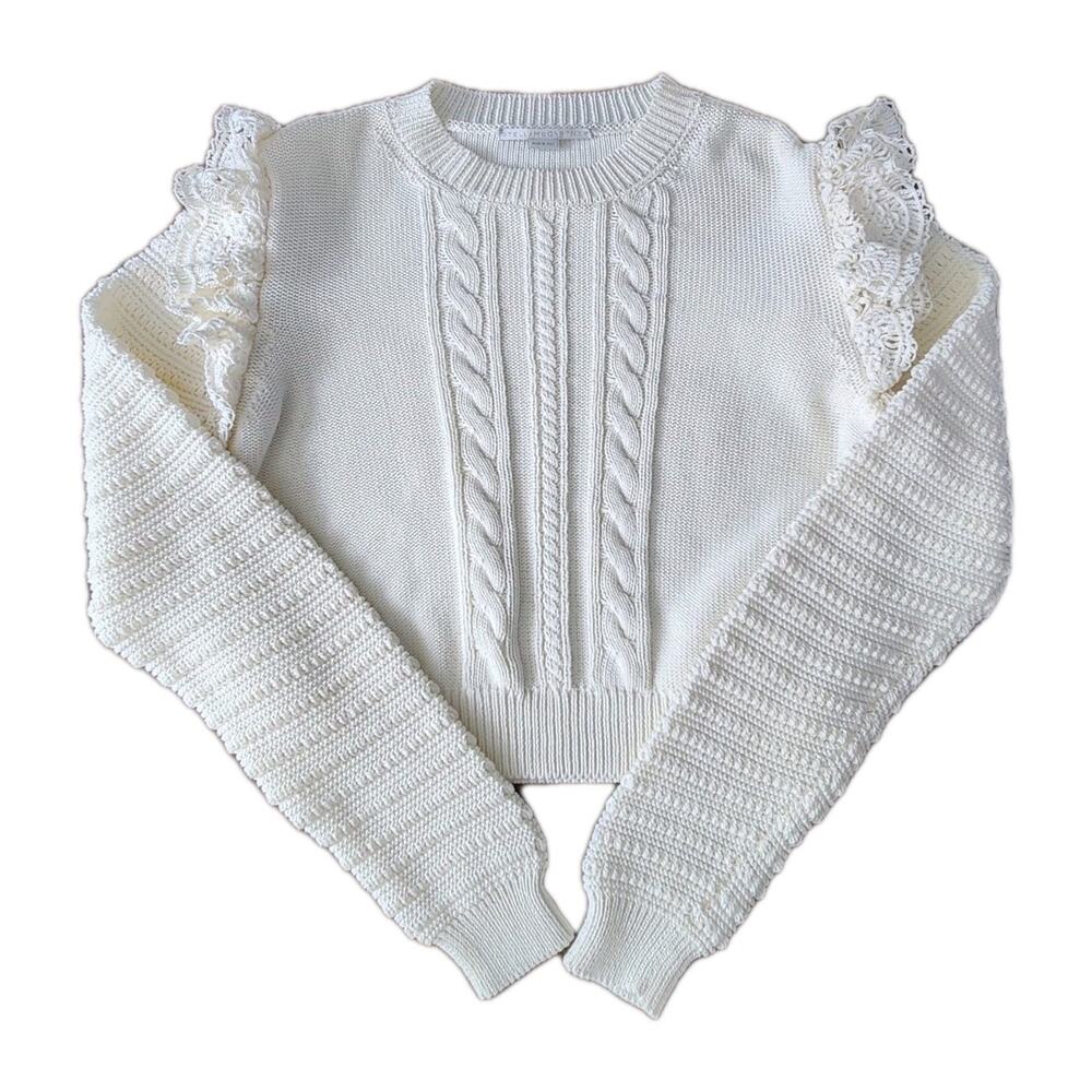 Stella McCartney knit Sweater cream cotton with crochet Ruffles Coquette Size 42
